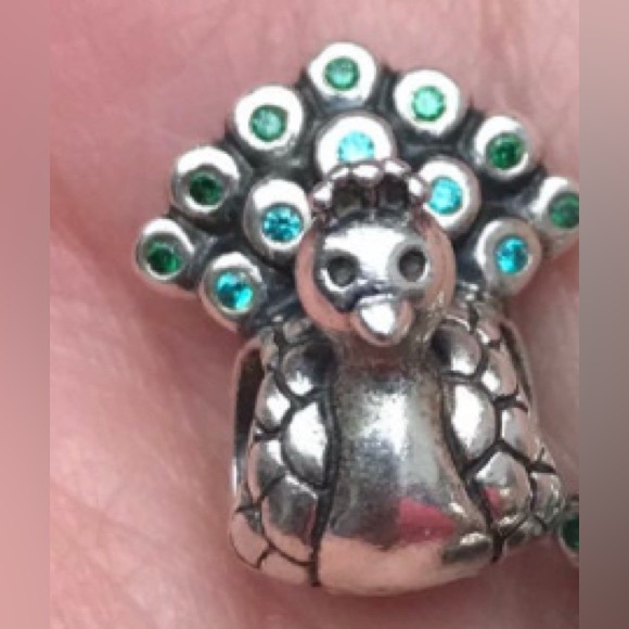 Authentic Retired Peacock Charm with CZ Tail Feathers - Picture 2 of 5